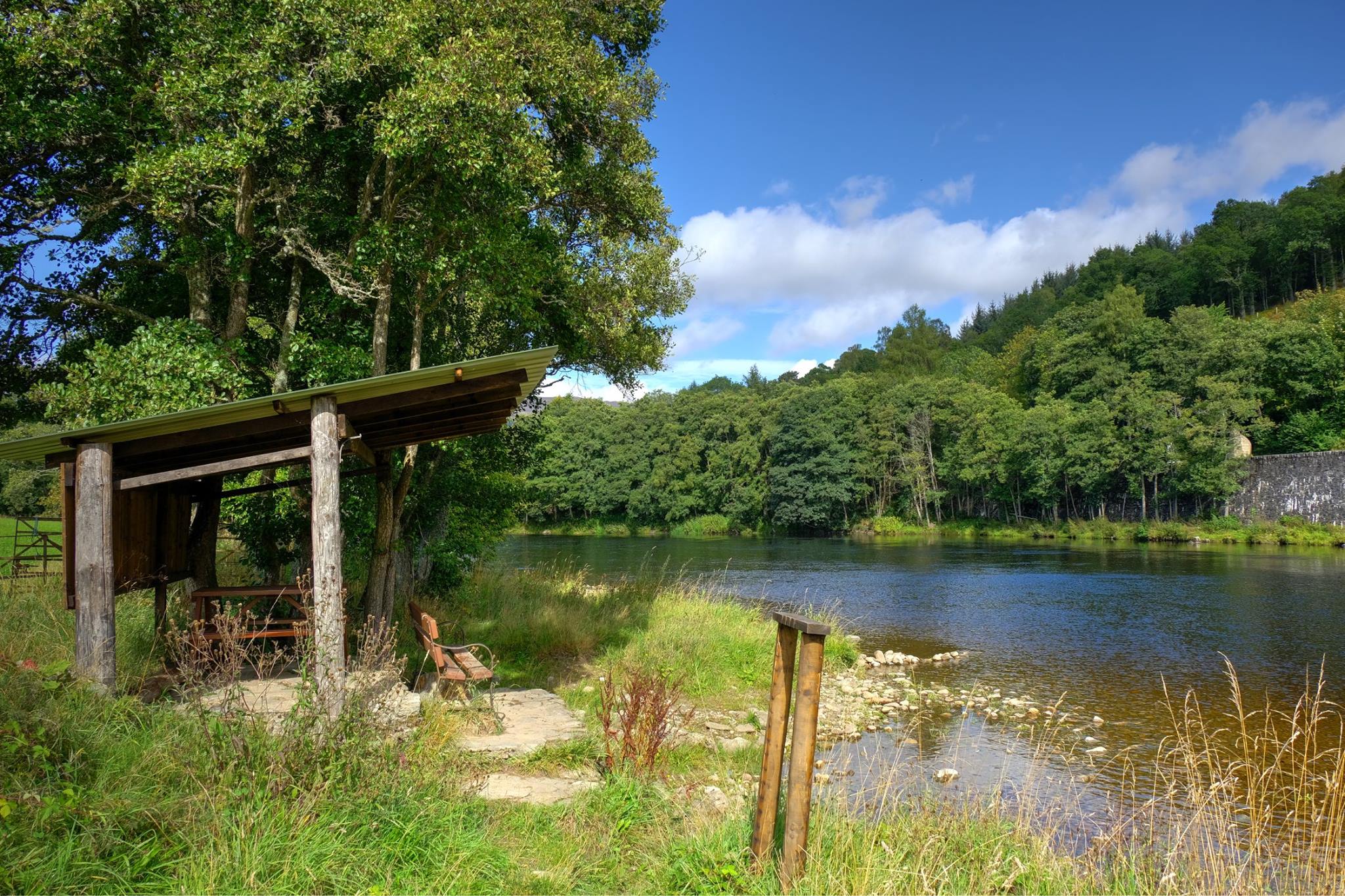 Fishing shelter in spring sunshine